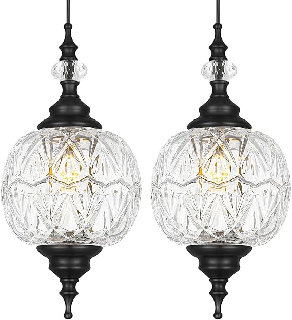 G9 Pendant Light Set of 2 – Glass Shade Adjustable Hanging Light