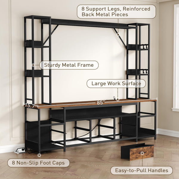 Large Entertainment Center with LED Lighting & Power Outlets