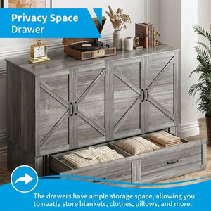 Queen Murphy Cabinet Bed with Tri-Fold Mattress