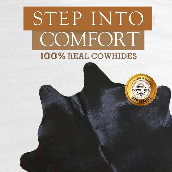 Black Cowhide Area Rug – 100% Genuine Leather, Extra Large