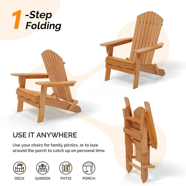 Folding Solid Wood Adirondack Chair with Pre-Assembled Backrest