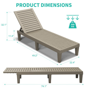 Outdoor Chaise Lounge Chairs with Adjustable Backrest – All-Weather Resin, Wood Texture