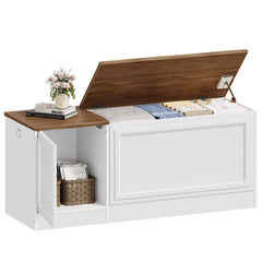Storage Bench with Toy Box and Safety Hinge – White & Walnut, 47.2"