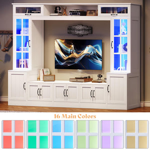 98" Wall Unit TV Stand with LED Lights & Bookshelves