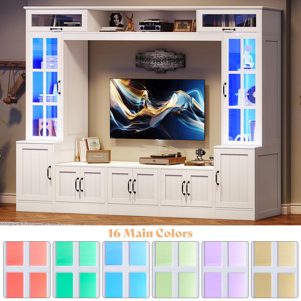 98" Wall Unit TV Stand with LED Lights & Bookshelves