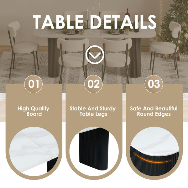 Modern Oval Dining Table Set with Boucle Chairs – 4 to 6 Seats