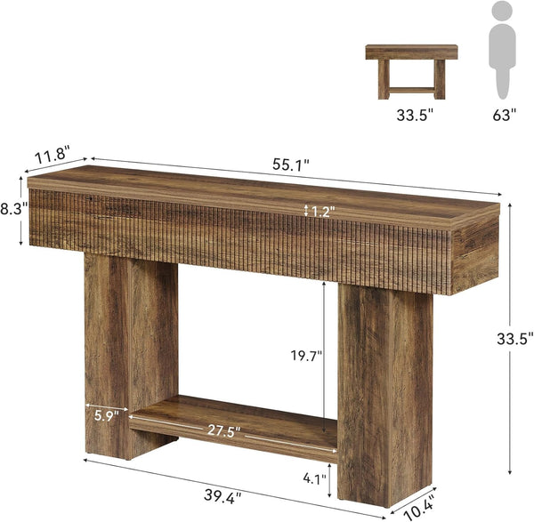 55-Inch Farmhouse Console Table with 2-Tier Storage