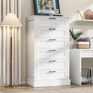 White 5-Drawer Dresser with Black Handles