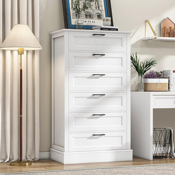 White 5-Drawer Dresser with Black Handles
