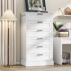 White 6-Drawer Tall Dresser – Modern Farmhouse Chest of Drawers