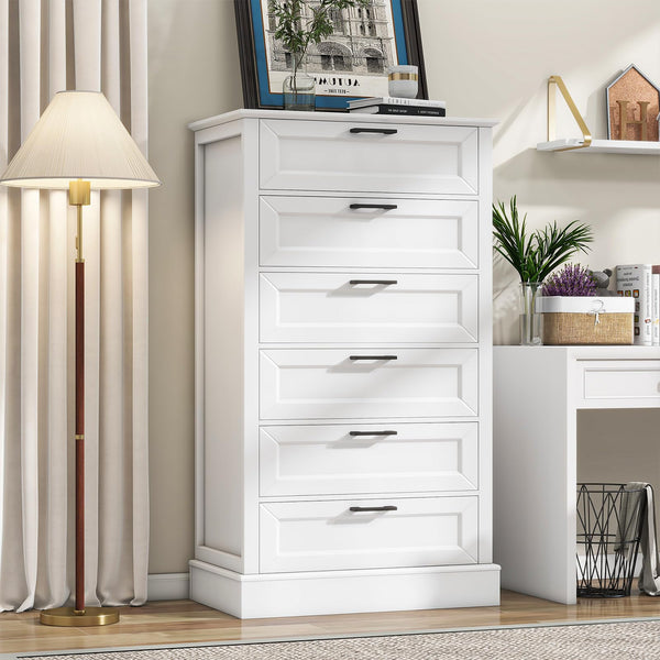 White 6-Drawer Tall Dresser – Modern Farmhouse Chest of Drawers