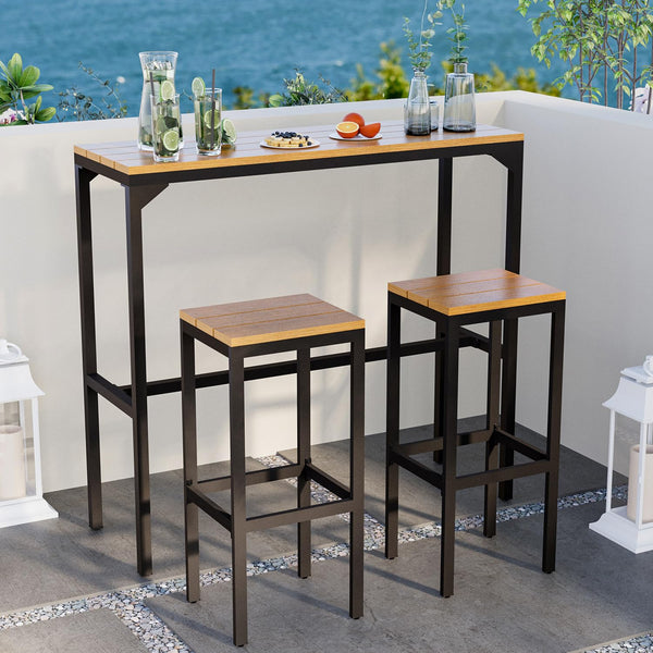 3-Piece Outdoor High Top Bar Set with 47" Table and 2 Bar Stools