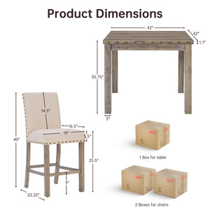 Counter Height Dining Table Set with Bar Stools – Farmhouse Square Kitchen Pub Table & Chairs