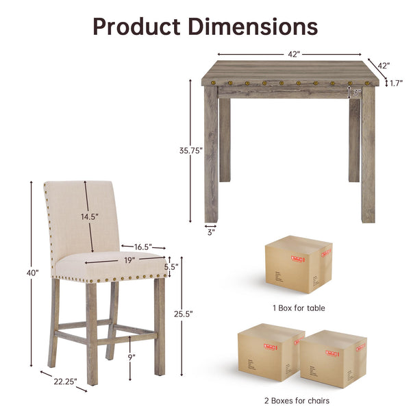 Counter Height Dining Table Set with Bar Stools – Farmhouse Square Kitchen Pub Table & Chairs