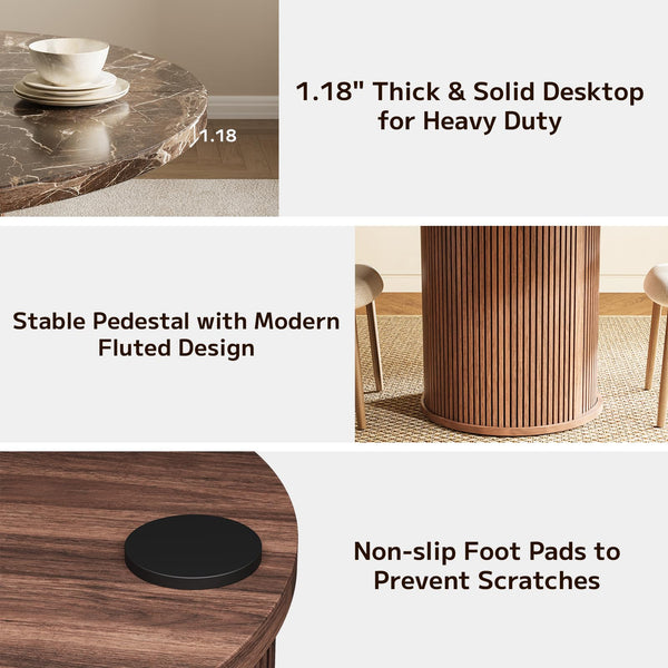 Round Dining Table 47 Inch with Storage Shelf & Marble Top