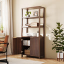 6-Tier Bookcase with Fluted Doors, 71" Wood Storage Cabinet