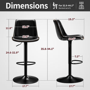 Adjustable Bar Stool Set of 2 – Microfiber Leather, Metal Frame