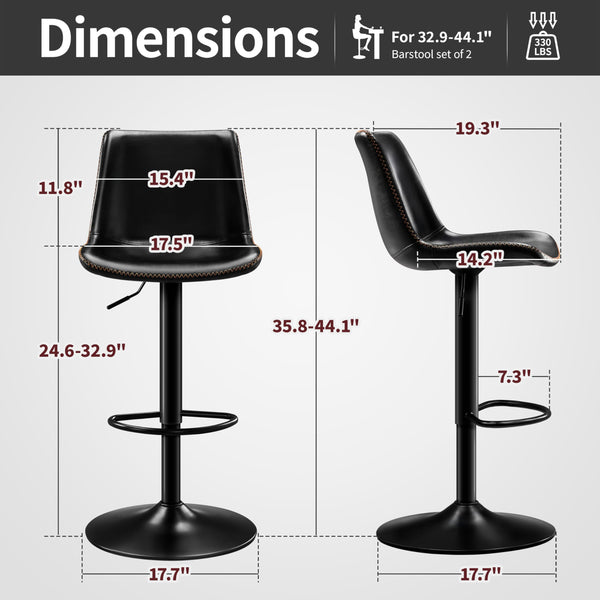 Adjustable Bar Stool Set of 2 – Microfiber Leather, Metal Frame