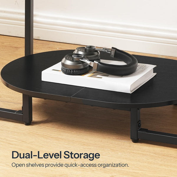 Oval Coffee Table with 2-Tier Open Storage Shelf