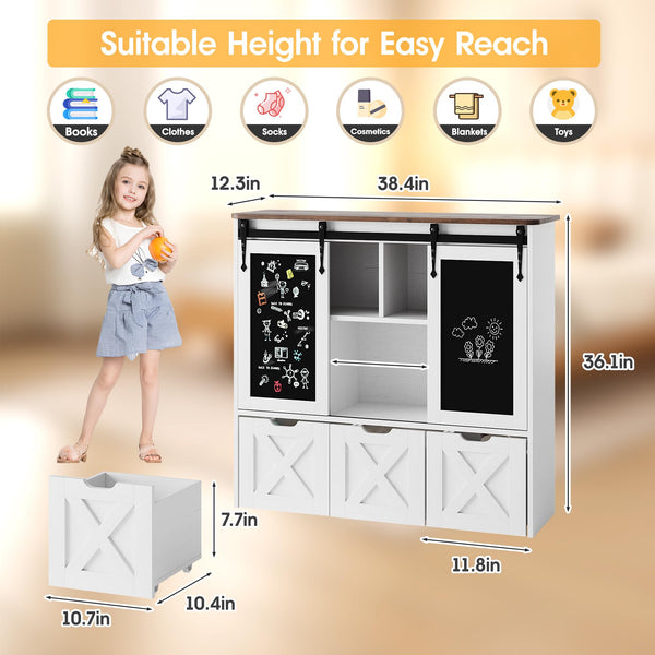 Kids Toy Storage Cabinet with Sliding Chalkboard & 3 Drawers
