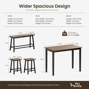 Counter Height Dining Table Set for 4 with Bench – Solid Wood Farmhouse Kitchen Table