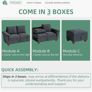 Modular L-Shaped Sectional Sofa with Storage Ottoman – Dark Gray