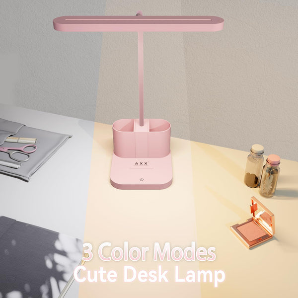 Pink Dimmable LED Desk Lamp with Gooseneck & Pen Holder