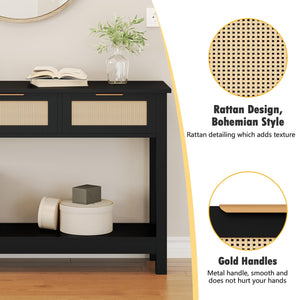 47" Rattan Console Table with 3 Drawers & Storage Shelf
