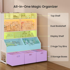 Twin Over Twin Low Bunk Bed with Storage Drawers, Bookshelf and RGB Lights