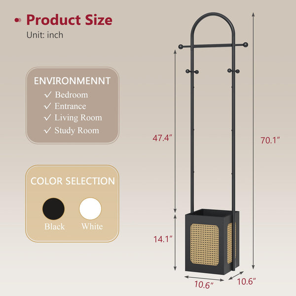 Coat Rack Stand with Rattan Design & Wooden Base
