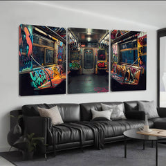 Graffiti Canvas Wall Art – Subway Train 3-Piece Set