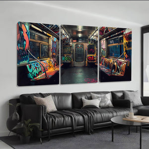 Graffiti Canvas Wall Art – Subway Train 3-Piece Set