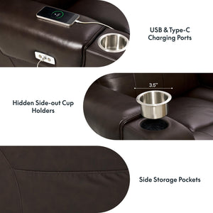 Top-Grain Leather Power Recliner with Zero-Wall Design, Massage & Heat