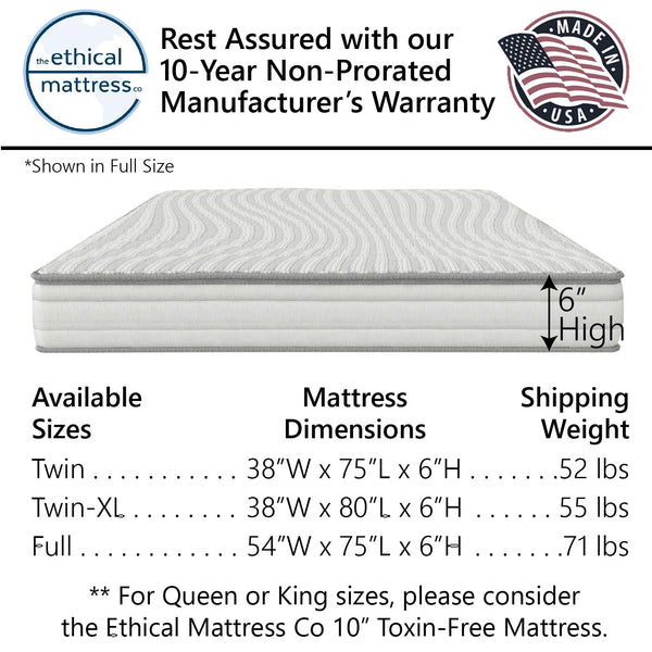 6" Kids Mattress – Organic Cotton, Wool & Latex with Pocketed Coils, Bed in a Box
