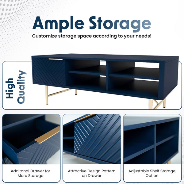 Modern Coffee Table with Storage – Navy Blue