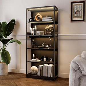 5-Tier Glass Display Cabinet with LED Lights & Motion Sensor