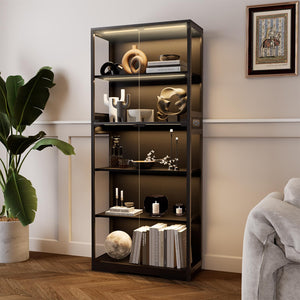 5-Tier Glass Display Cabinet with LED Lights & Motion Sensor