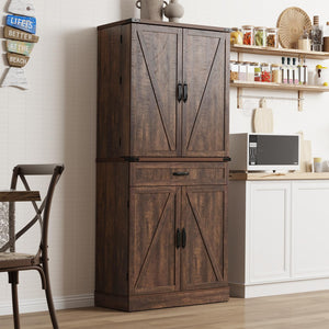 71" Tall Farmhouse Kitchen Pantry Cabinet with Drawers & Barn Doors