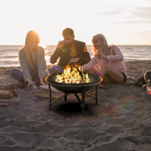 Round Wood Burning Fire Pit with Cooking Grate & Spark Screen
