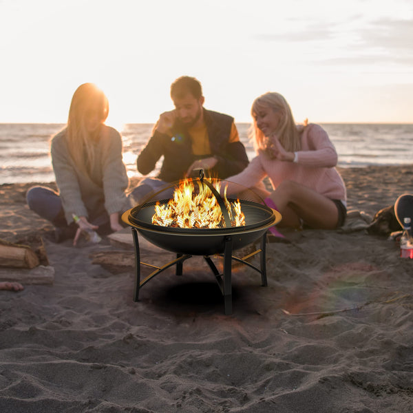 Round Wood Burning Fire Pit with Cooking Grate & Spark Screen
