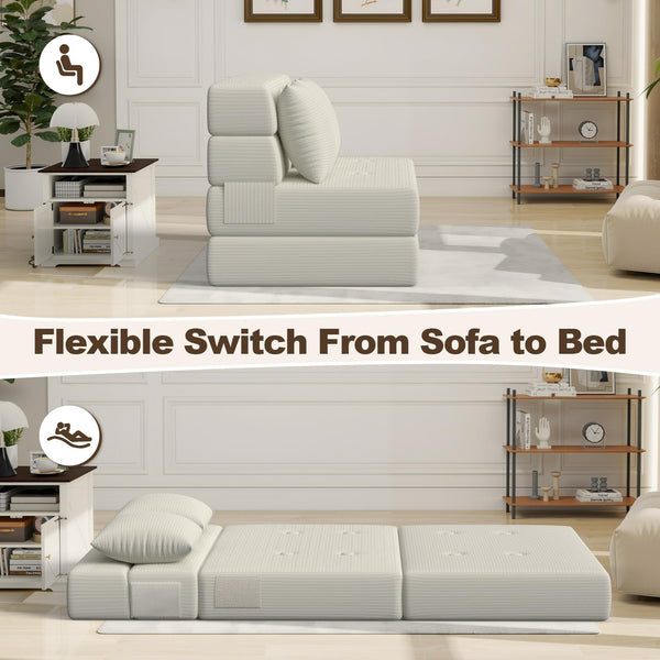 Convertible Folding Sofa Bed Sleeper Chair – Corduroy Floor Couch with Pillow