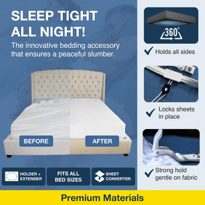 Bed Sheet Holder Straps with 360° Tightener & Gripper Clips