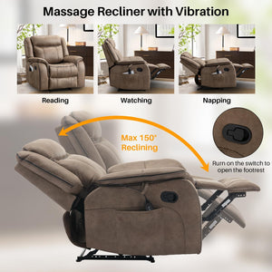 Massage Recliner Chair with Heat & Vibration – Faux Leather, Overstuffed, Wall Hugger