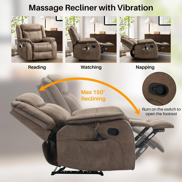 Massage Recliner Chair with Heat & Vibration – Faux Leather, Overstuffed, Wall Hugger