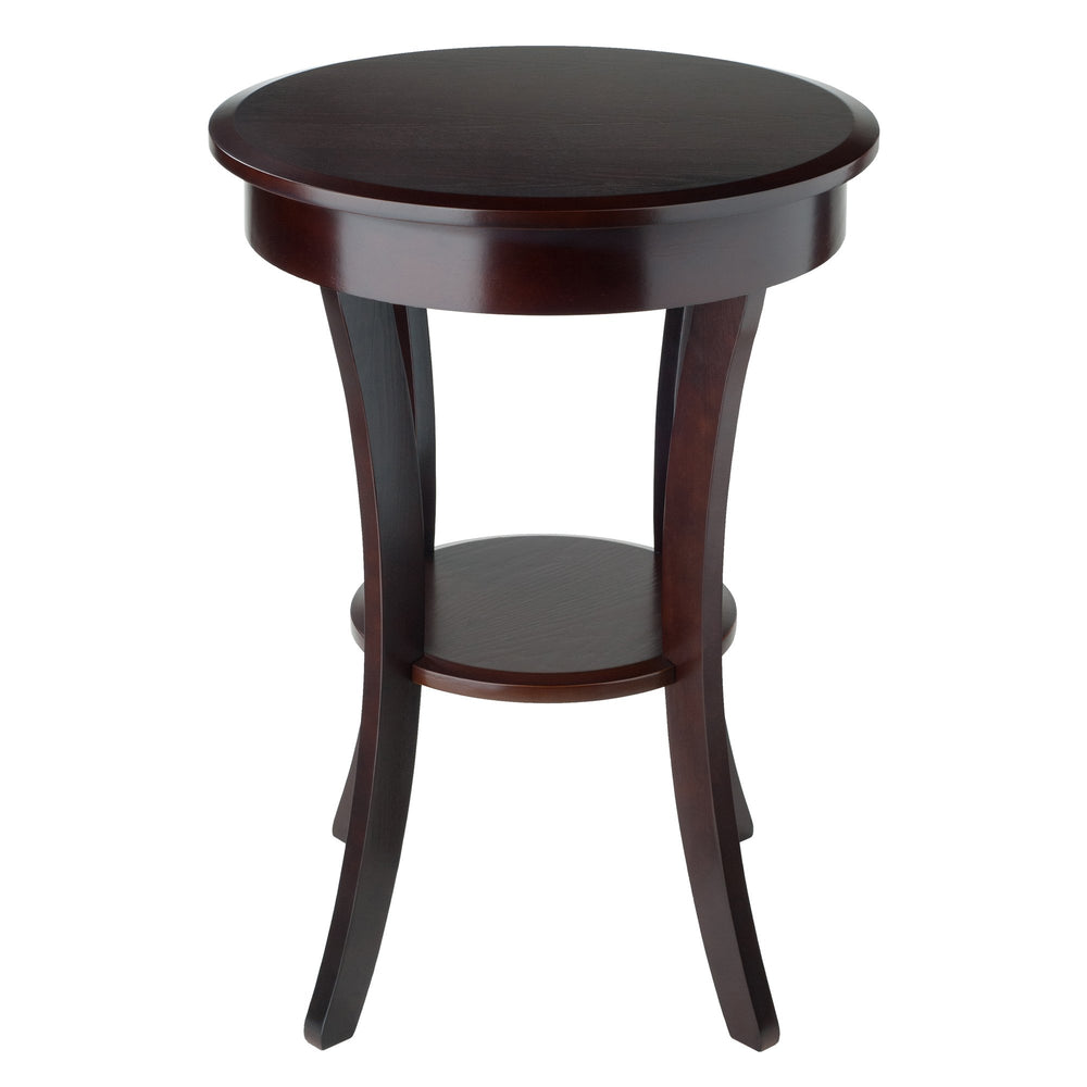 Round Wood Accent Table with Drawer and Shelf