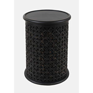 Round Drum End Table – Hand-Carved Mango Wood