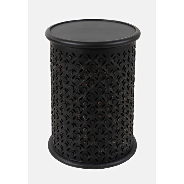 Round Drum End Table – Hand-Carved Mango Wood