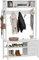 6-in-1 Hall Tree with Bench, 12 Hooks, 3 Drawers & Shoe Storage – 31.5"L x 11.8"W x 20.5"H