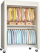 Rolling Clothes Rack with Dustproof Cover & Wire Shelves