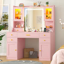 LED Vanity Desk with Mirror, RGB Cabinets & Charging Station